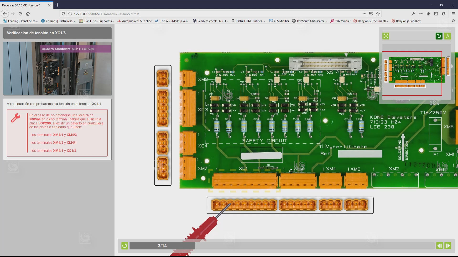 Immersive interaction with the various components of the elevator control safety series