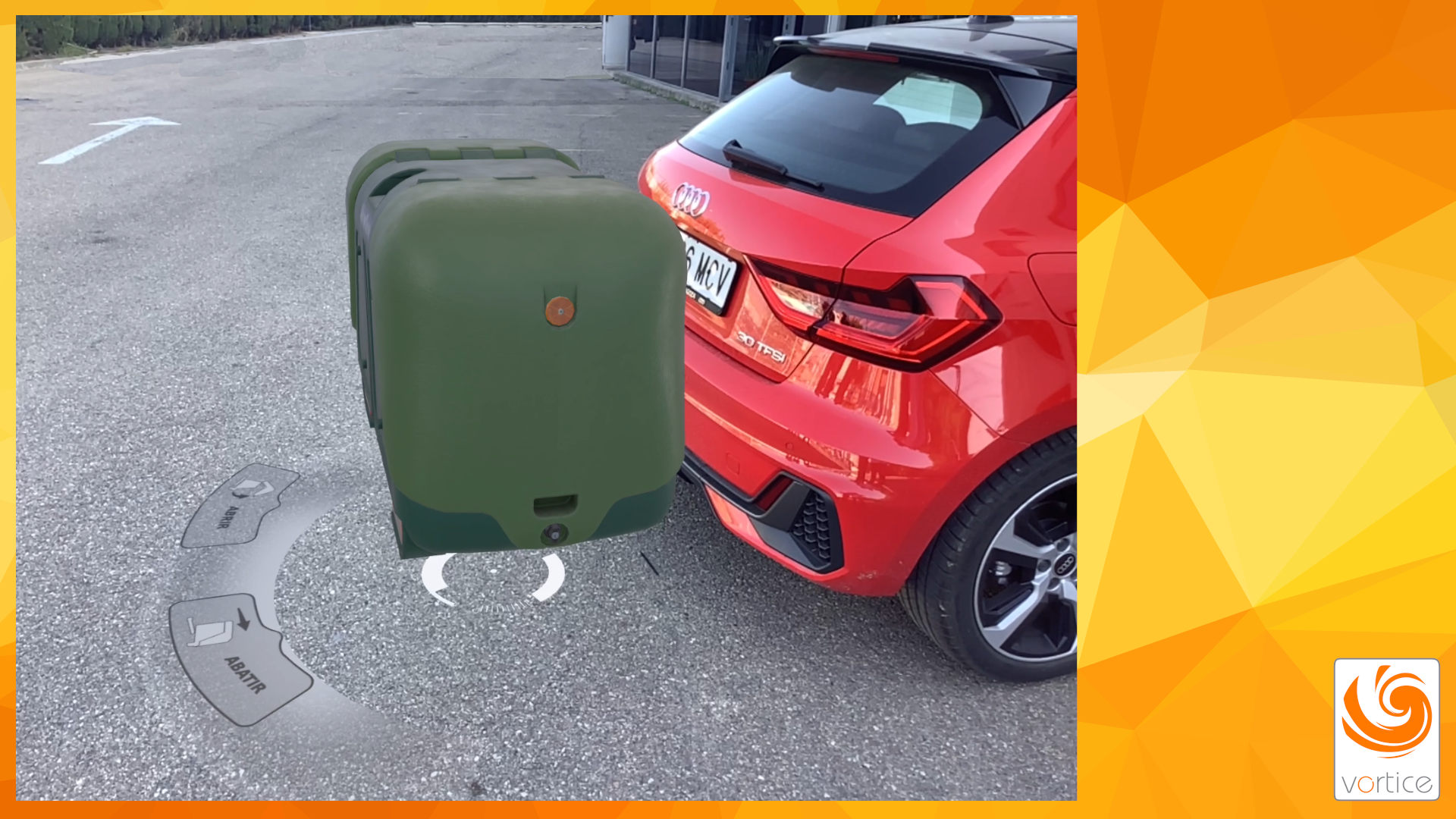 Experiencia de realidad aumentada con un TowBox V2 con acabado Camper colocado en un vehículo Audi rojo