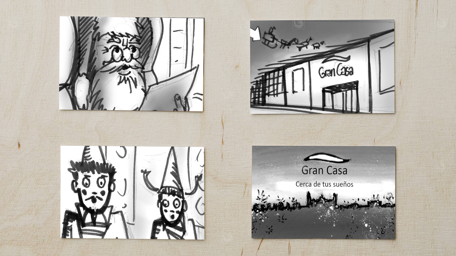 Storyboard detallando la secuencia de planos, en esta producción de vídeo navideña para Grancasa, en Zaragoza