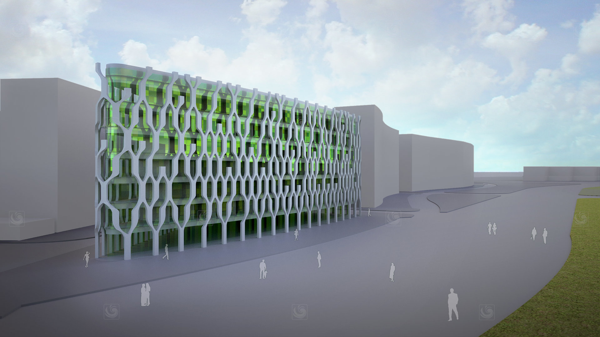 Side view of building materialized by means of infoarchitecture techniques