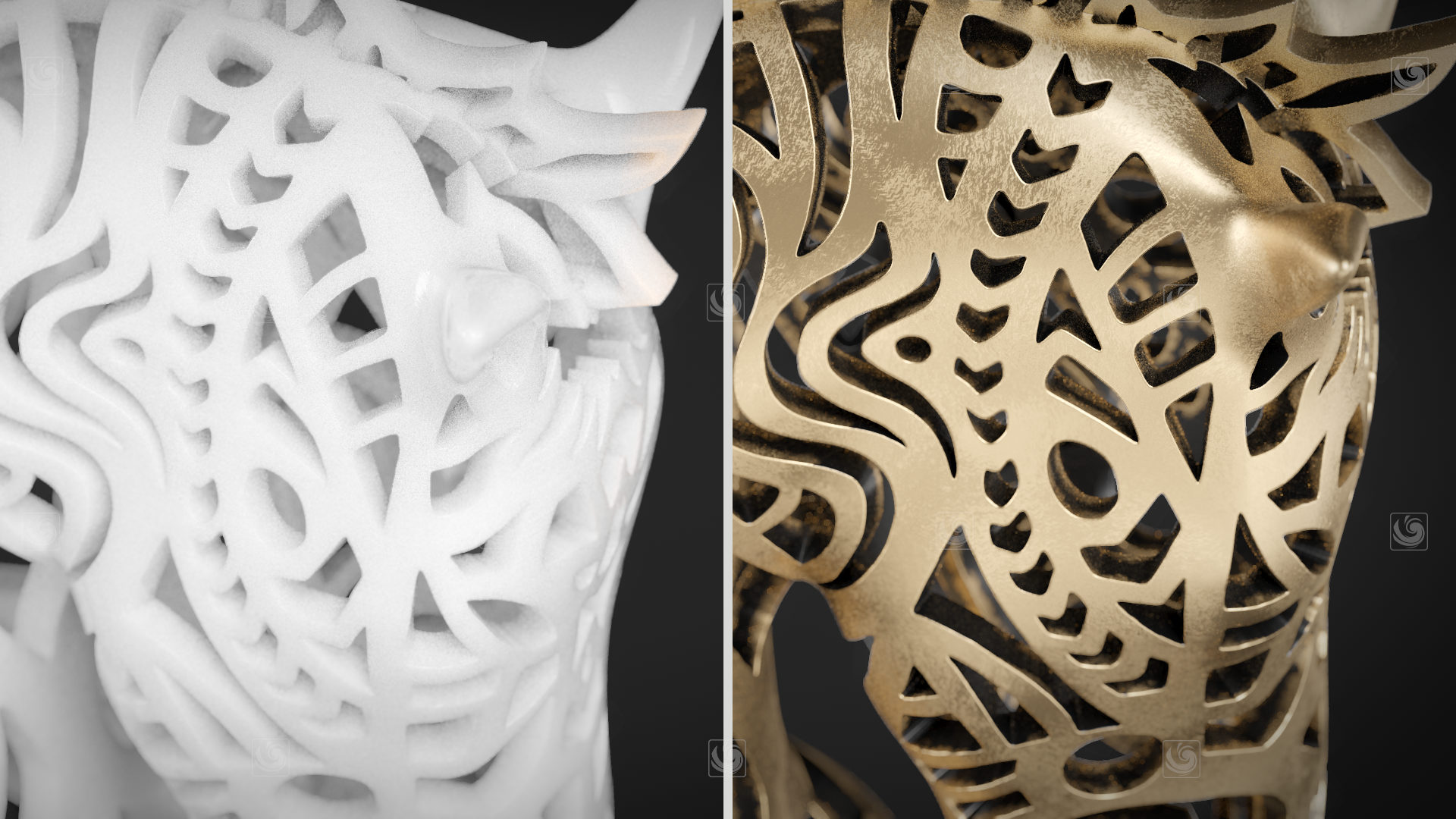 Render de modelo 3D para impresión, donde puede apreciarse el uso de la filigrana