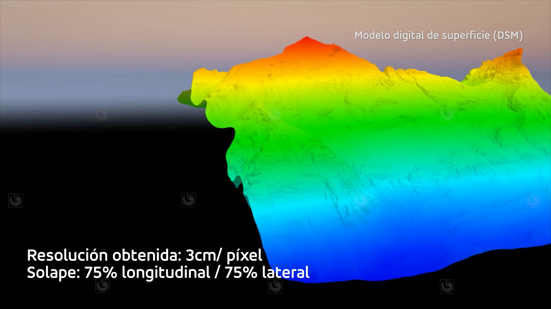 Videoframe showing an animation of graphic elements, related to the results of photogrammetry tasks